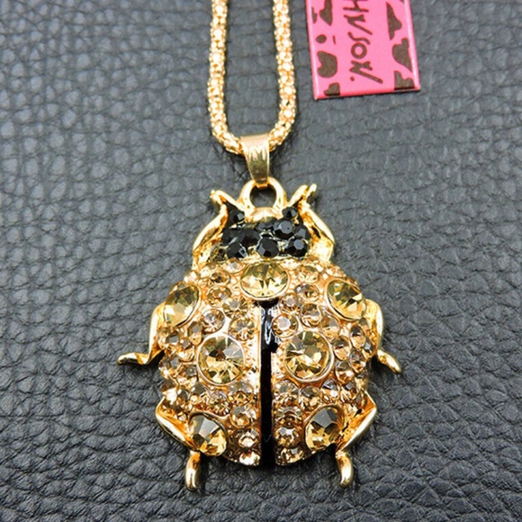 Ladybug Beetle Necklace, Beetle, Ladybird Color-Gold Plated Crystal Rhinestone - Picture 1 of 8